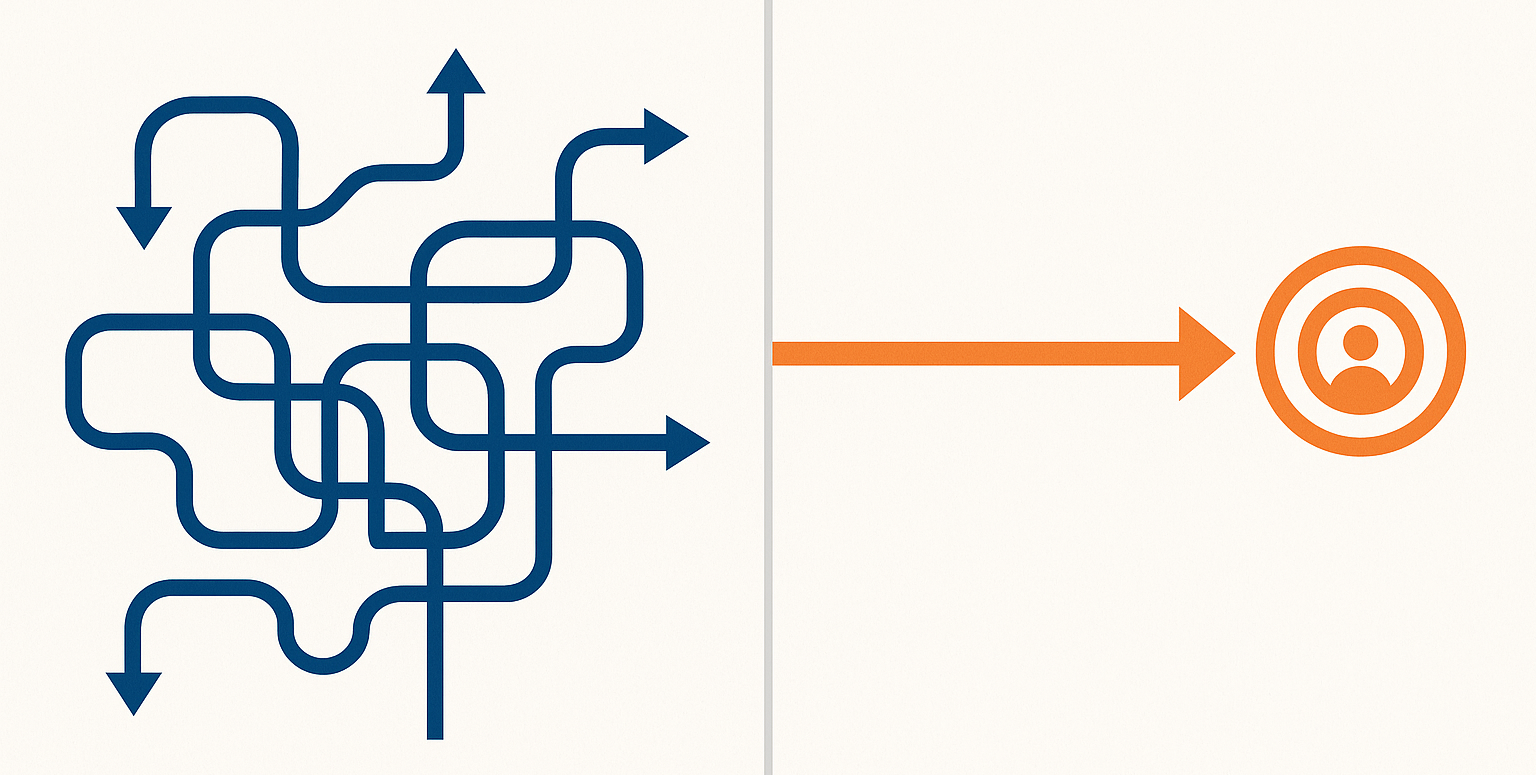 Representação conceitual de uma Landing Page de alta conversão, com uma seta apontando para cima, simbolizando o aumento de vendas e contatos para um negócio.